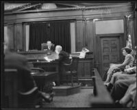 Virginia Carter gives testimony against her mother to Judge Borwon, Los Angeles, 1935