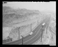 View of the by-pass built temporarily to ease the traffic during construction of Hollywood Freeway, Calif., 1949