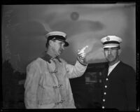 Fire Chief Ralph J. Scott and Assistant Fire Chief F. W. Moore respond to canyon fires, Los Angeles, 1938