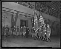 Color guard for the 160th infantry regiment in the Los Angeles Exposition Park Armory, Los Angeles, 1936