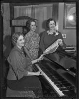 Effie G. Louis, Leona B. Wooley, and Rose Victoria Johnson gather around a piano, Los Angeles, 1935