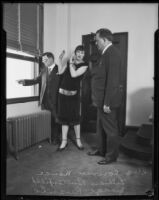 Lillian Butterfield with Coroner Nance and Judge Louis Russill, Los Angeles, 1931