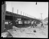 Bridge under construction after the flood following the failure of the Saint Francis Dam, Santa Clara River Valley (Calif.), 1928