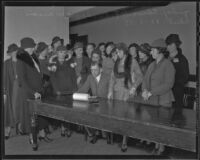 Women from the Women’s University Club visit courtrooms with Judge Edward T. Bishop as their guide, Los Angeles, 1935