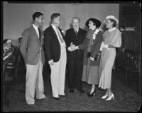 Judge Thomas P. White marries Dorothy Fogel and Monty Soules at City Hall, Los Angeles, 1934