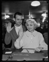 Eddie Foy, Jr. and Eleanor Bayley swear to a notice of intention to wed, Los Angeles, 1935