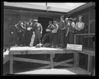 Reforestation recruits being issued supplies at the 902nd Company Civilian Conservation Corps camp, Calif., circa 1933