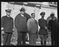 Adm. Thomas J. Senn, G. Aubrey Davidson, Gen. Jose Mijares Palencia, Col. William H. Simpson, and Jerome Allen, Southern California, ca. 1935