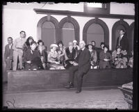 Judge Johnson W. Summerfield beside women seated in a jury box, Los Angeles, 1920-1927