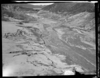 San Francisquito Canyon shortly after the failure of the Saint Francis Dam and cataclysmic flood, 1928