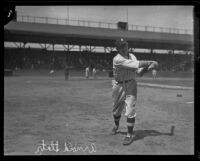 Jigger Statz on a baseball field, Los Angeles, 1930s