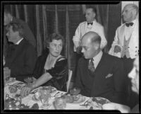 Elizabeth "Bunny" Ryan, Professor Vern Knudsen, and Seumas MacManus at the Chamber of Commerce's Celebrities Dinner, Santa Monica, 1935