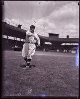 Baseball player Doc Crandall throwing a ball at Washington Park, Los Angeles, 1917-25