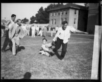 Young men in homecoming "brawl," University of Southern California, Los Angeles, 1928