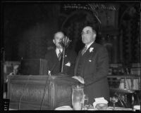 Nelson Saunders and Dr. A. H. Giannini at Junior Chamber of Commerce luncheon, Los Angeles, 1935