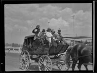 Captain William Banning driving a stagecoach at the Los Angeles County Fair, Pomona, 1936