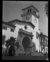 View of the Anacapa Arch at the newly completed Santa Barbara County Courthouse, Santa Barbara, 1929