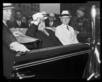 Los Angeles Mayor Frank Shaw in car, [Los Angeles?], 1933-1938