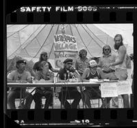 Vietnam veterans holding press conference during camp out demonstration called "Veterans Village" in Glendale, Calif., 1981