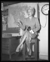 Barbara Payton in court to file for divorce from fourth husband, George Provas, Los Angeles, 1958