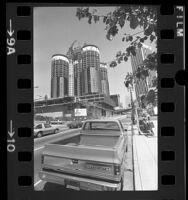 Construction of the Bonaventure Hotel in downtown Los Angeles, Calif., 1976