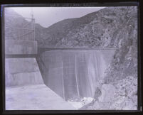 Pacoima Dam before it was filled with water, Los Angeles County, circa 1928