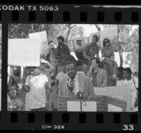 Homeless and their sympathizers staging demonstration sponsored by the Homeless Organizing Team in Los Angeles, Calif., 1985