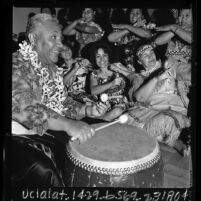 Samoan drummer and dancers in Los Angeles, Calif., 1966