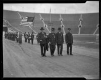 War veterans walk in a Memorial Day parade at the Coliseum, Los Angeles, 1935