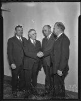 Los Angeles County Fair officials C.B. Afflerbaugh, L.E. Sheets, Clyde E. Houston, and Thompson Webb, Pomona, 1935