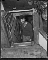 Bill Dugan below deck of the Mildura, Newport Beach, 1938-1939