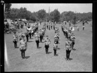 Buck Jones Rangers youth band at band review or competition, [1930s?]