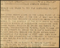 Press release titled "Schlee and Brock to try for sustained flight record," 1928