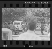 Confrontation between UC Police and UCLA students during UC divestment in South Africa demonstration, Los Angeles, Calif., 1986