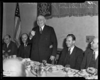 Governor Frank Merriam, Gerald Toll, and Leo Anderson gather at the Biltmore, Los Angeles, 1935