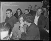 Mrs. Merle Farley and Mrs. Elvamary Holden at the inquest of Charles Layman, Los Angeles, 1935