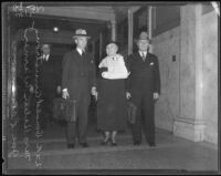 Donald Armstrong, Helen Werner, and Joseph Lewinson in court, Los Angeles, 1935