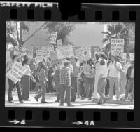 Variety of protesters picketing President Ronald Reagan's appearance in Los Angeles, Calif., 1982