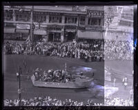 "Neptune's Party" float proceeds down Ocean Boulevard during American Legion Parade, Long Beach, 1931