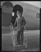 Advertising executive and author Bruce Barton lands in Los Angeles, 1936