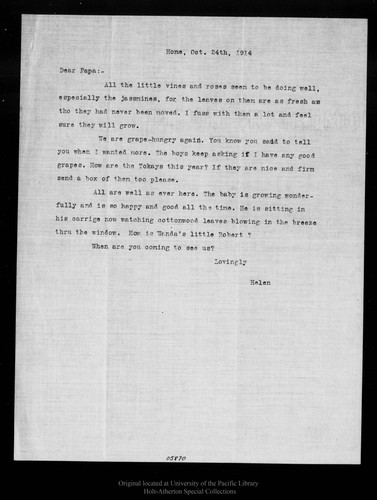 Letter from Helen [Muir Funk] to [John Muir], 1914 Oct 24
