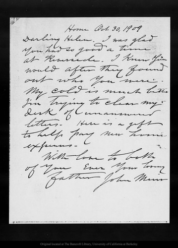 Letter from John Muir to Helen [Muir Funk], 1909 Oct 30