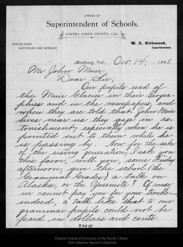 Letter from Mariana Bertola to John Muir, 1895 Oct 14