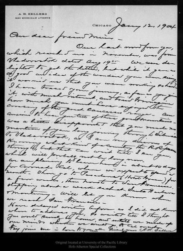 Letter from A. H. Sellers to John Muir, 1904 Jan 12