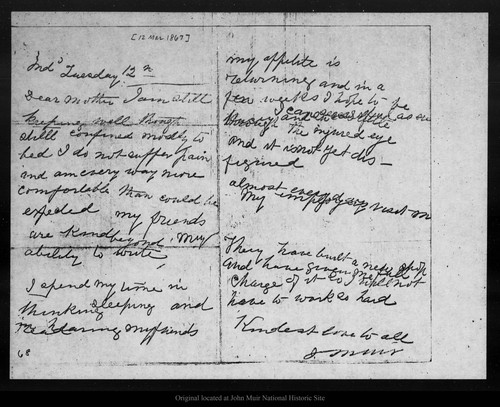 Letter from John Muir to Ann Gilrye Muir, 1867 Mar 12