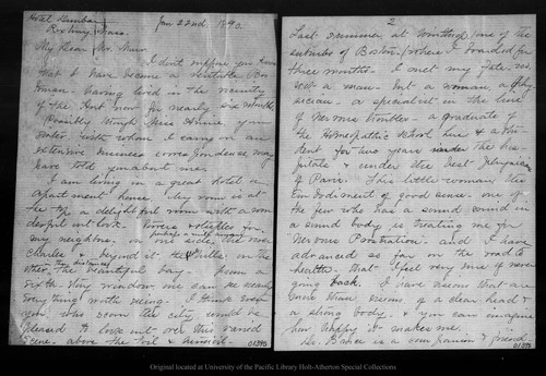 Letter from Janet [Moores] to John Muir, 1890 Jan 22