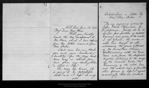 Letter from M[ary] L. Swett to [Louie Strentzel] Muir, 1895 Jun 14