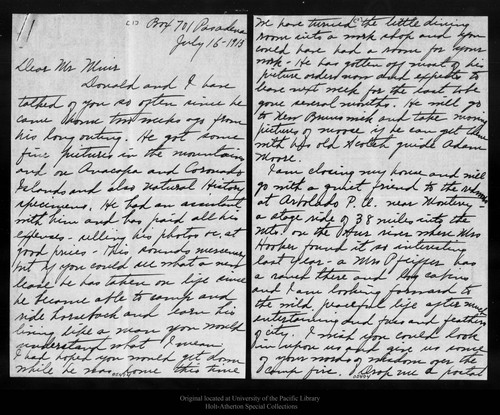 Letter from Anna R. Dickey to John Muir, 1913 Jul 16