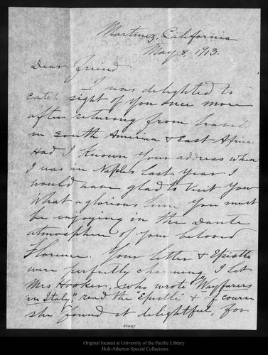 Letter from John Muir to [Melville B. Anderson], 1913 May 8