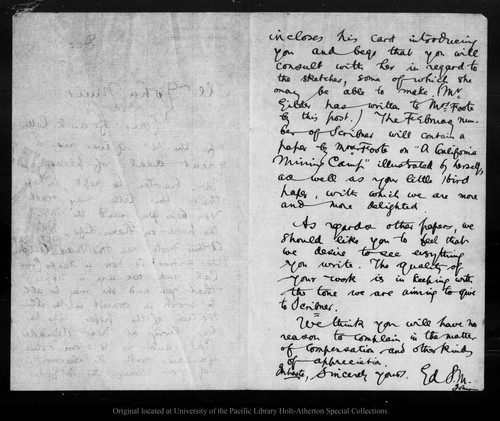 Letter from Ed. S[cribner's] M[onthly] [Robert Underwood] Johnson to John Muir, 1877 Dec 13